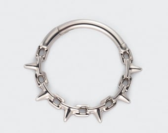 16G scharnierende segmentring met ketting en spikes in zilver - titanium neusring/septum/kraakbeenring/helixring/daith/conch/hypoallergeen/cadeau