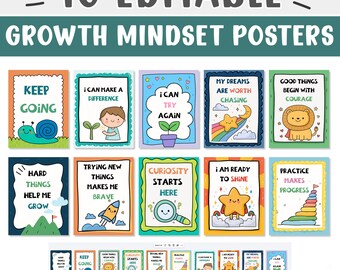 Editable Growth Mindset Posters, Printable Classroom Affirmation Signs, Positive Mindset Decor for Kids, Classroom Decor, Homeschool Decor