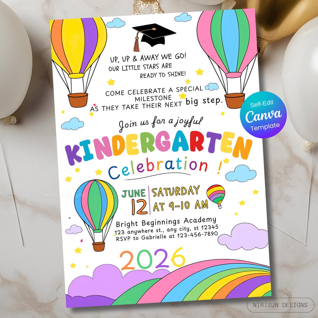 Kinder Invit Kindergarten Graduation Invitation, Class of 2026, Colorful School ...