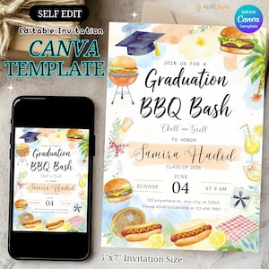 Backyard BBQ Graduation Party Invitation Template, Summer Grill Party Grad Invite, Highschool Graduation Invite, Graduation cookout Party