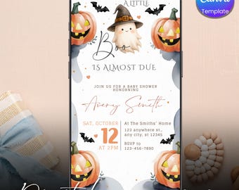 A Little Boo is Almost Due Baby Shower Invite, Cute Ghost Editable Halloween Template Digital Download, Little Boo Invitation Digital invite