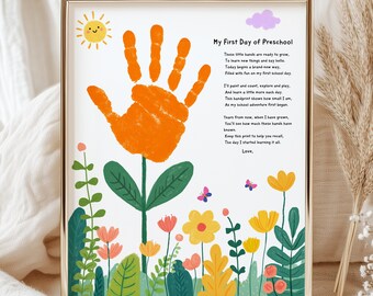 My First Day of Preschool Handprint Craft Printable, First Day of School Keepsake, Preschool Poem Art, Kids Handprint Craft Memory Gift