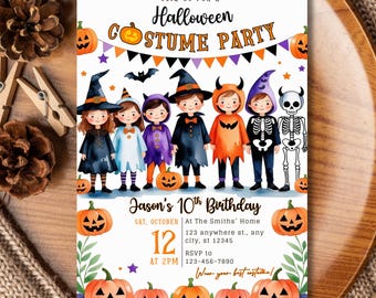 Halloween Birthday Party Invitation, Spooktacular Halloween Kids Costume Party Invite, Editable Template, Printable, Digital Halloween Party