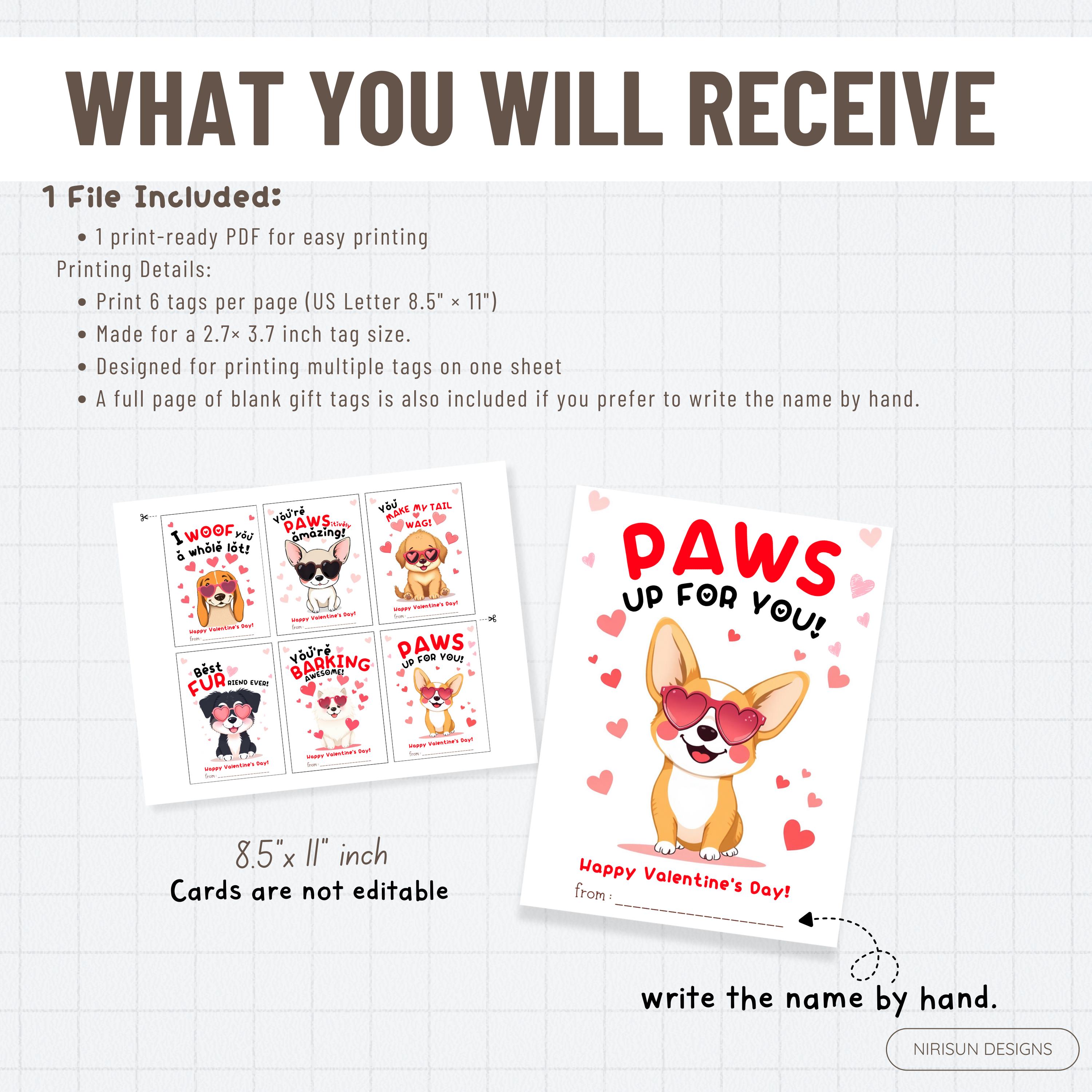Dog Valentine Cards for Kids Printable, Cute Puppy Classroom Valentines ...