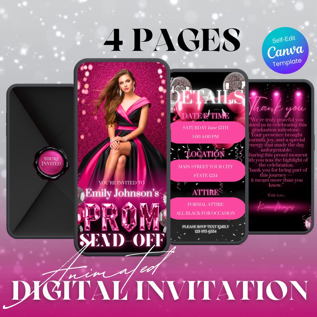Prom Send off Invitation Template – Editable Prom Invitation – Hot Pink ...