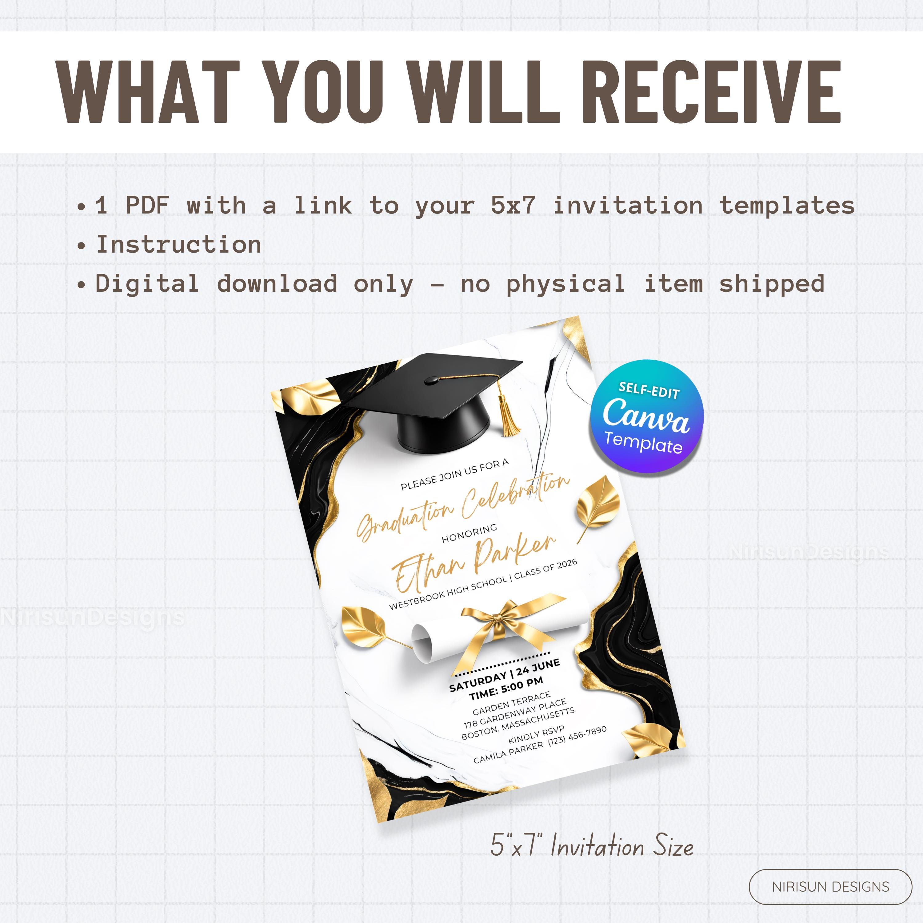 Black Gold Graduation Party Invitation, Class of 2026 Invite ...