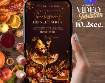 Thanksgiving Dinner Invitation, Editable Mobile Invite, Fall Dinner Party Invitation, Friendsgiving Digital Invite, Elegant Holiday Dinner