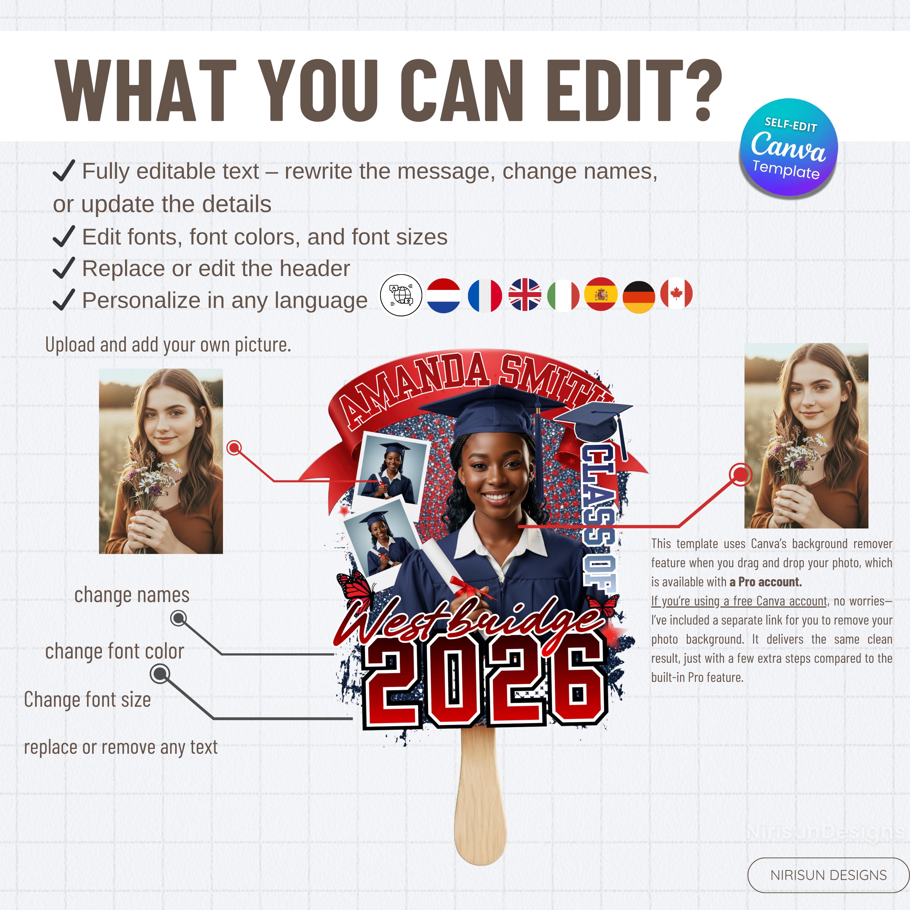 Graduation Fan Template Class of 2026 Editable Canva Template Photo Fan ...