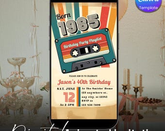 40th Birthday Digital Invitation, Back to 80’s Retro Party Evite, Back in 1985 Editable Canva Template, Vintage Download for Men or Women