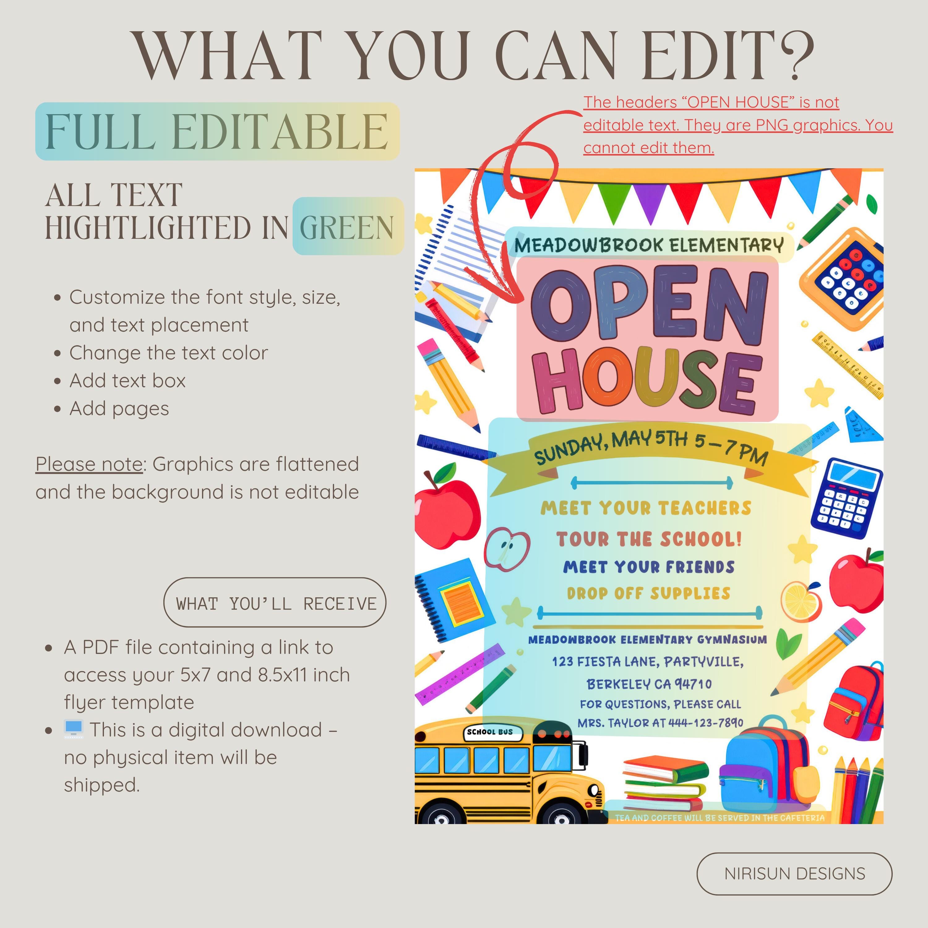 Back to School Flyer, School Open House Flyer, Editable School Flyer ...