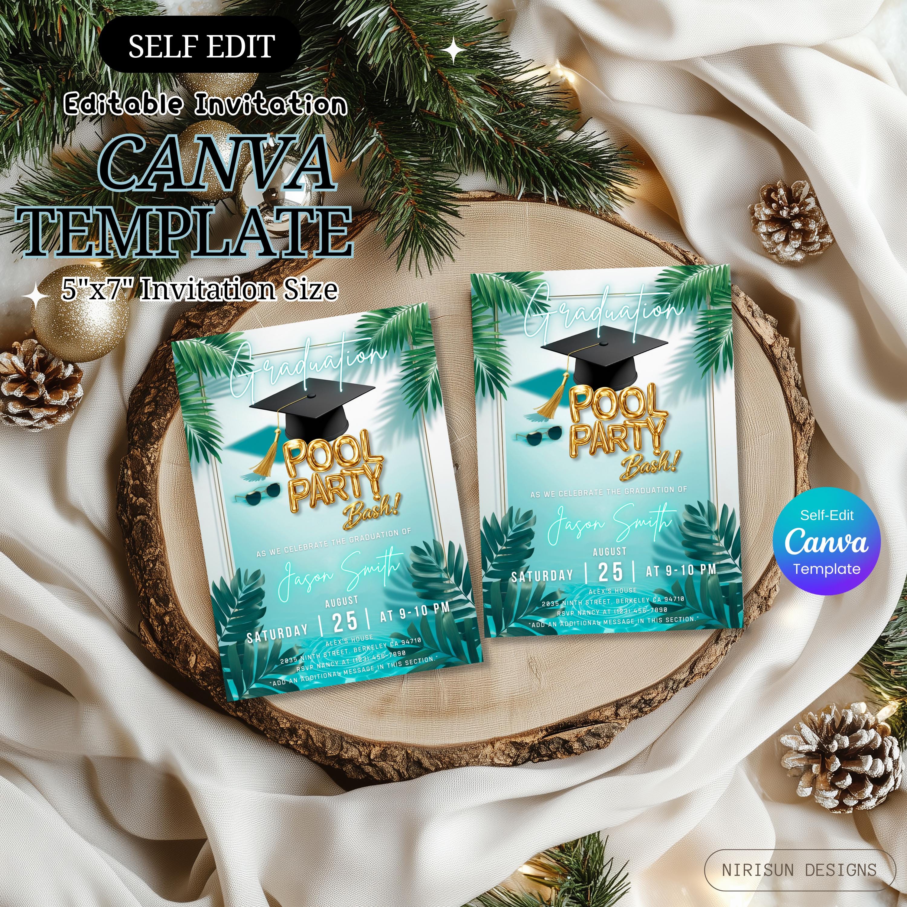 Graduation Pool Party Invitation, Graduation Pool Party Bash ...