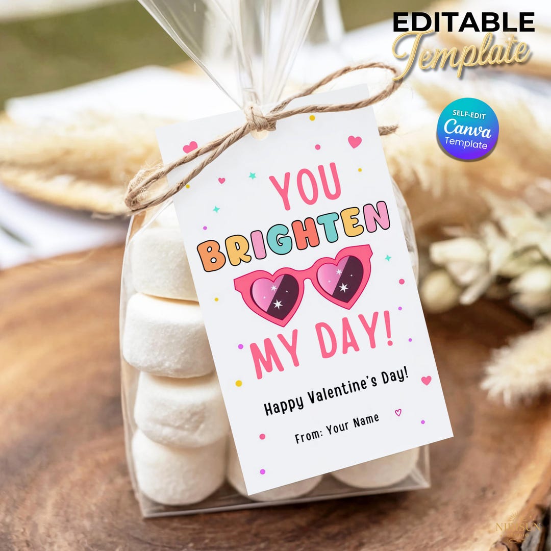 Valentine Heart Sunglasses Gift Tag, You Brighten My Day Valentine ...