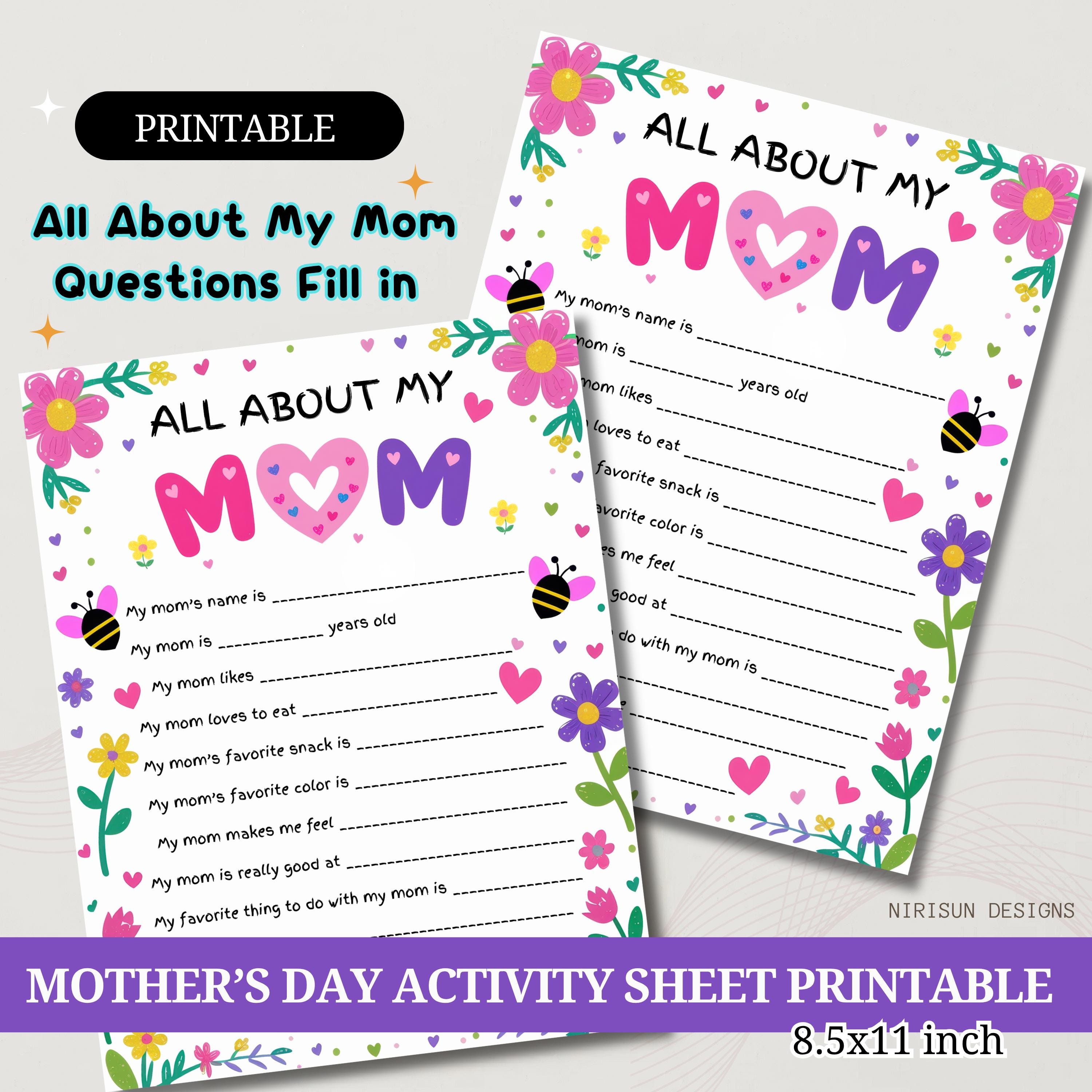 Mom. Printable Worksheet.pdf All About My Mom Printable Worksheet, Mother’s Day Activity Sheet, Kids ...