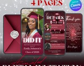 Digital Graduation Invitation, Graduation Party, Class of 2026 Announcement, College or Senior Celebration, Burgundy Animated Video Grad