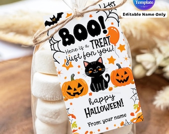 Halloween Favor Tags: Boo Gift and Treat Bag, Happy Halloween Gift Tags, Printable Candy bag tags, Halloween Favor Tags, Editable Name Only
