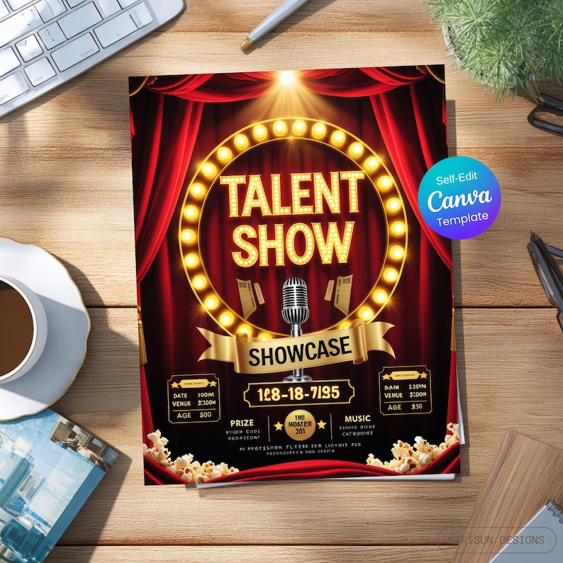 Show Flyer Template | Talent Show Poster | Editable Canva Flyer ...