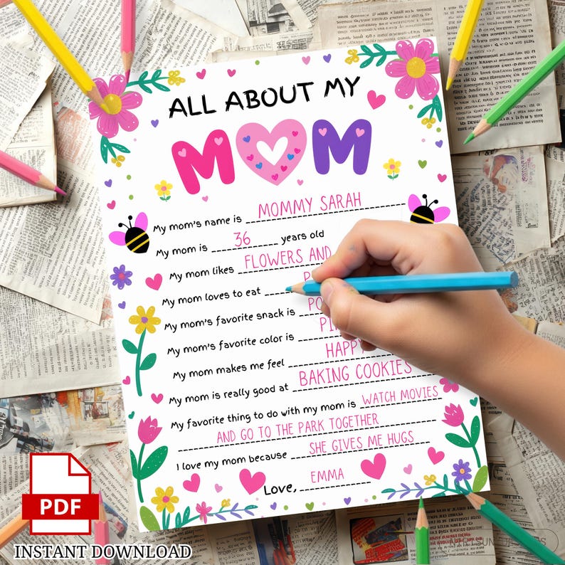 Mom. Printable Worksheet.pdf All About My Mom Printable Worksheet, Mother’s Day Activity Sheet, Kids ...