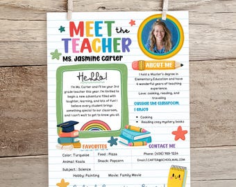Meet The Teacher Template, Get to know Teacher Kindergarten flyer All About My Teacher, Newsletter for Back to School or Open House Editable