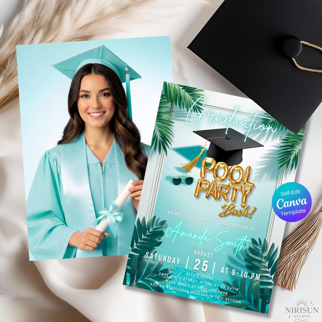 Graduation Pool Party Invitation, Editable Graduation Pool Party ...