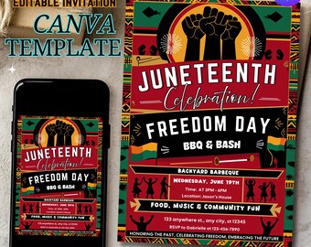 Juneteenth Invitation, Juneteenth BBQ Party Invite, Juneteenth Evite, Juneteenth Printable, Digital Juneteenth Invite, Editable in Canva
