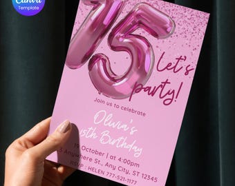 15th Birthday Invitation – Pink Quinceañera or Sweet Fifteen Party, Editable Canva Template, Instant Download, Printable Invite