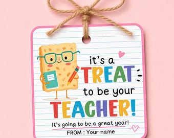 Printable Teacher Treat Tag, First Day of School Gift, Back to School Crispy Rice Treats, Teacher Treat Bags, School Gift Tag, Printable Tag