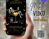 Skeleton Halloween Party Video Invitation, Animated Spooky Costume Cocktails Digital Evite, Editable Canva Template, Adult Halloween Invite