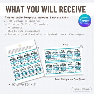 May include: Digital template with the text "WHAT YOU WILL RECEIVE". Includes a US Letter (21.6 x 27.9 cm) template and an A4 template. The design features the text "YOU ARE THE COOLEST TEACHER" in a blue and white color scheme.