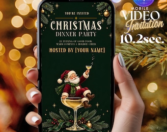 Christmas Dinner Party Invitation, Animated Holiday Invitation, Green Gold Dinner Invite, 2 Page Mobile Party Template, Christmas Gathering