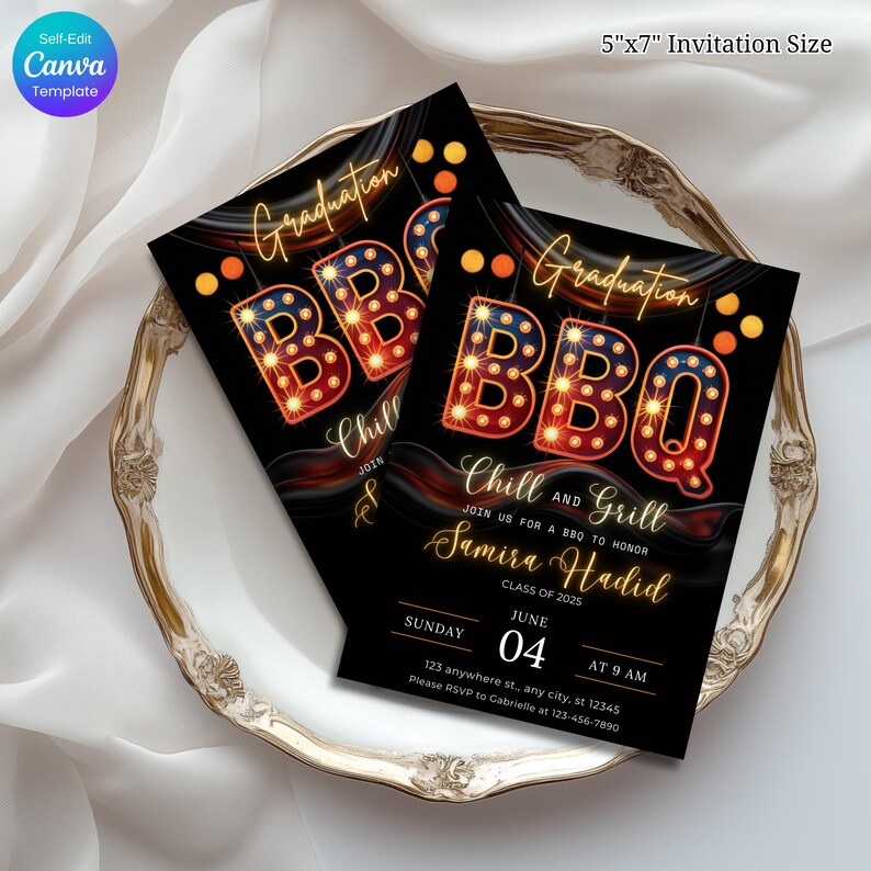 graduation bbq invite, chill and grill template, editable grad party card, canva bbq invitation, backyard grad party invite, printable bbq invite, fun graduation template, neon bbq invitation, grad party cookout card, class of 2025 invite, graduation cookout invite, self edit bbq invite, casual grad celebration, bbq party invitation, graduation party, bbq invitation, graduation dinner, chill and grill, celebrate the grad, graduation bbq, graduation cookout, barbecue invitation, grad party evite