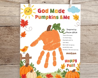 Christian Pumpkin Handprint Craft Printable, God Made Pumpkins and Me, Fall Handprint Activity, Sunday School, Kids Craft Handprint Keepsake