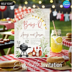 Editable BBQ Baby Shower Invitation, Picnic Baby shower Canva Invite, Backyard Baby Shower Invite BBQ Party Printable, Baby Q Template