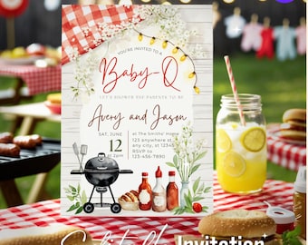 Editable BBQ Baby Shower Invitation, Picnic Baby shower Canva Invite, Backyard Baby Shower Invite BBQ Party Printable, Baby Q Template