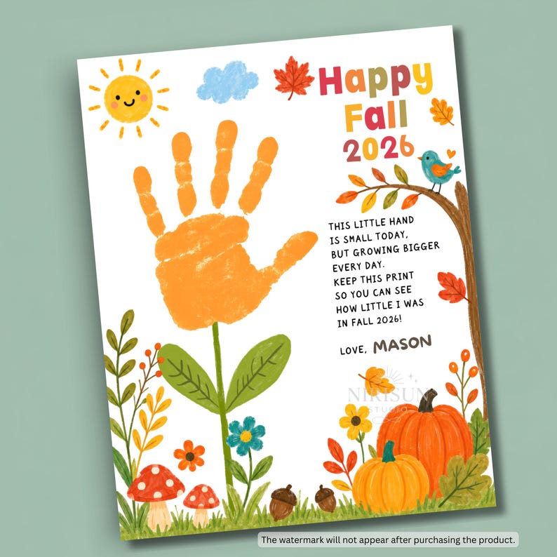 Fall 2026 Handprint Craft Printable, Happy Fall Handprint Art ...