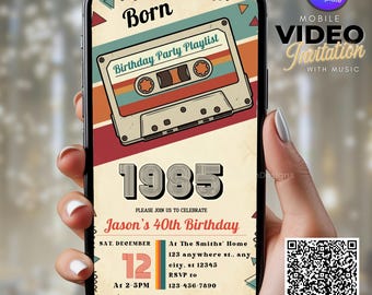 Retro 80s 40th Birthday Invitation, Cassette Tape Party (Digital Download), Born 1985 Editable Template, Vintage for Men or Women, Any Age