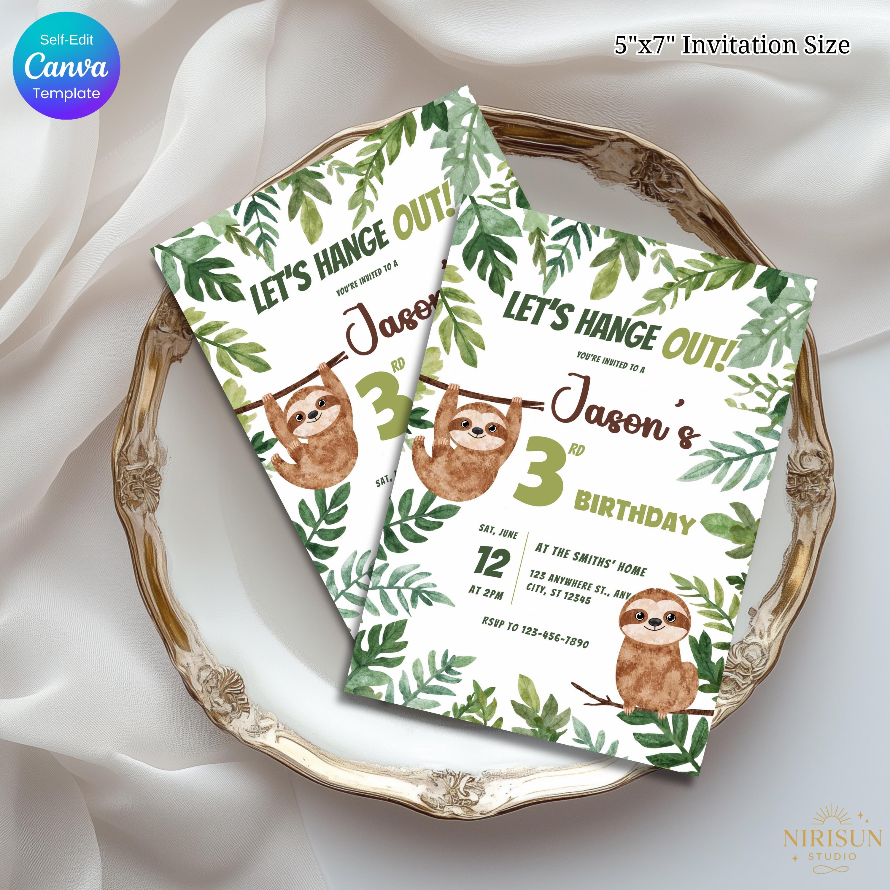 Sloth Border Editable Editable Sloth Birthday Invitation for Kids, Sloth Invitation, Jungle ...