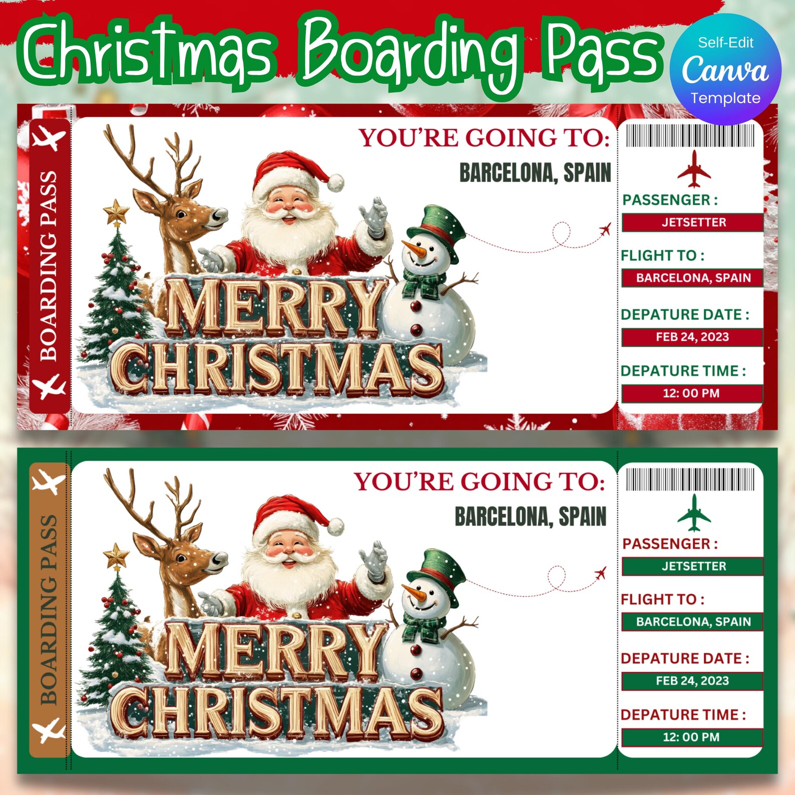 Christmas Boarding Pass Template, Editable Flight Ticket for Surprise ...