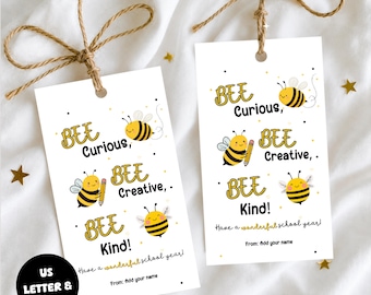 Editable Bee Student Gift Tags, Printable Back to School Tags, Bee Theme Classroom Welcome Tags, Name Editable, Classroom Gift Tag