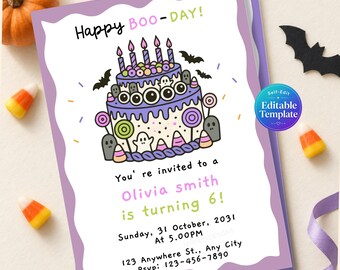 Halloween Birthday Invitation Editable Template, Spooky Cake Birthday Party Invite, Printable Invitation, Halloween Party, October Birthday