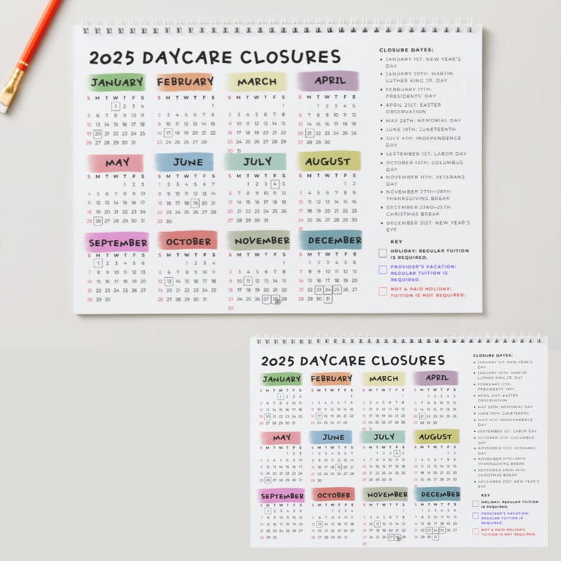 Editable 2025 Daycare Closure Calendar Template, Printable Canva ...