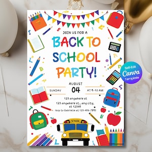 Back to School Invitation, Editable School Event Flyer, End of Summer Kids Party, Hello School Celebration, Canva Template, Instant Download