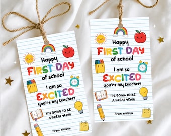 Back to School Gift Tags, Happy First Day Teacher Tags, Printable School Gift Tag, Student Welcome Tag, Editable Name, Student Gift Tags