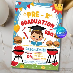 Pre-K Graduation BBQ Invitation, PreK Announcement Invite, Graduate Cookout Party Invite, Editable Template Class of 2026 Preschool Grad kid