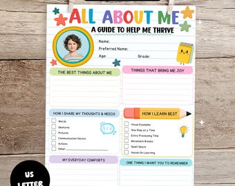All About Me Student Support Profile Printable, Help Me Thrive Worksheet, Back to School Teacher Info Form, Student Information Sheet