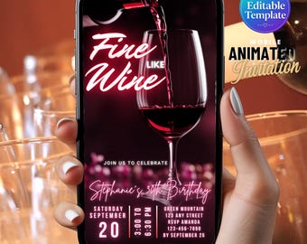 Invitación de cumpleaños "Fine Like Wine", invitación para fiesta "Añejada a la perfección", temática de vino para cumpleaños de 40, 50 y 60 años, invitación de video editable, para adultos.