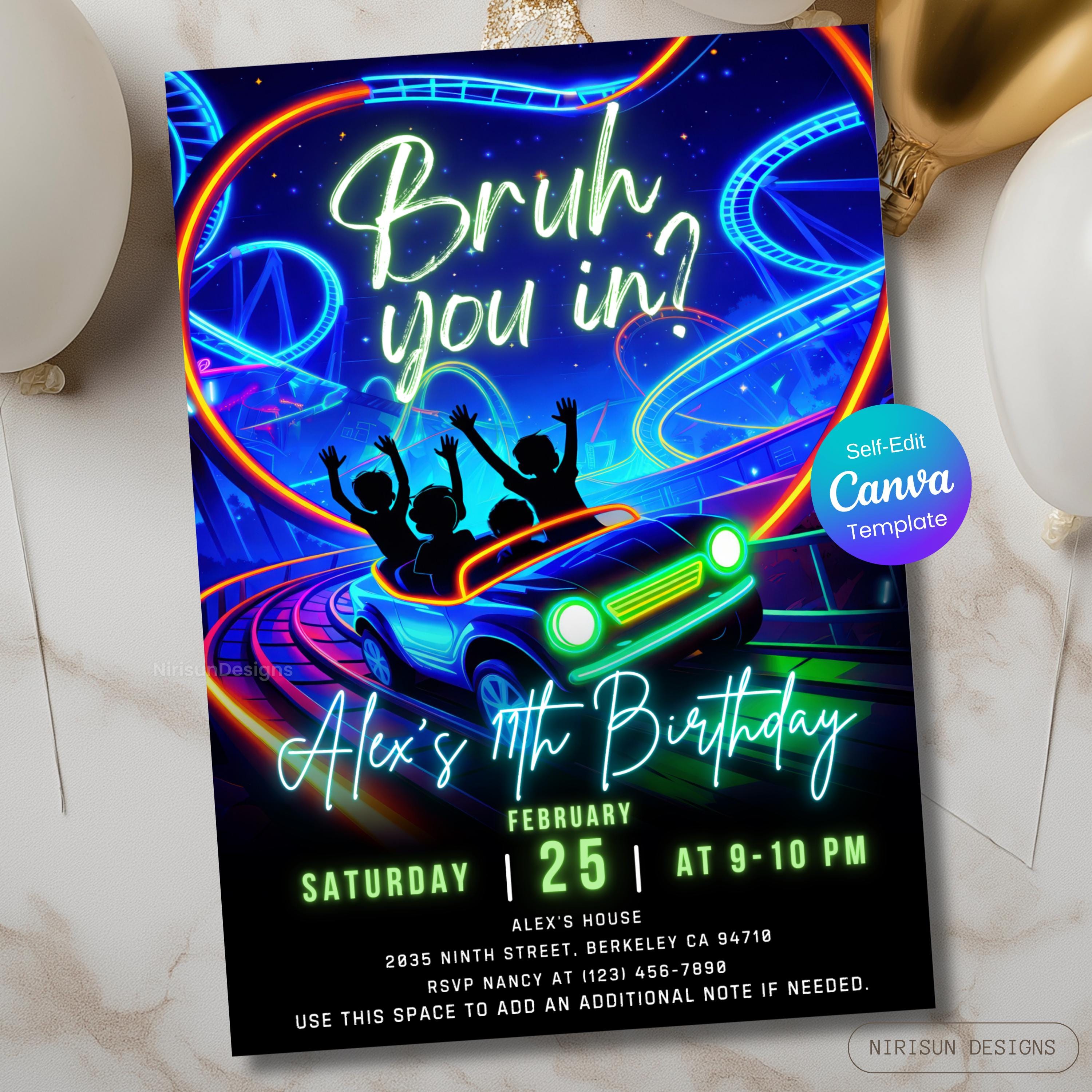 Roller Coaster Birthday Invitation, Theme Park Birthday Invitation ...