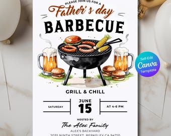 Invitación para barbacoa del Día del Padre, fiesta temática de barbacoa en el jardín, invitación imprimible para barbacoa del Día del Padre, invitación de verano, plantilla editable