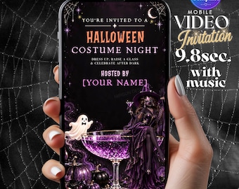 Halloween Costume Party Video Invitation, Adult Halloween Invite, Masquerade Party invite, Spooky Night Mobile Invitation, Elegant Halloween