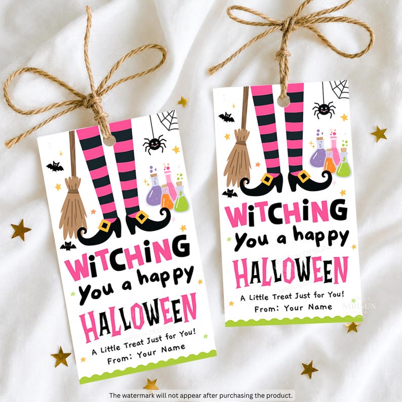 Halloween Witch Gift Tags, Printable Halloween Treat Bag Tags, Editable ...