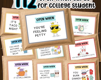 Open When Letters Envelopes College Gifts, 112 Cards for College Students, Printable College Care Package Cards, Editable Open When Letters